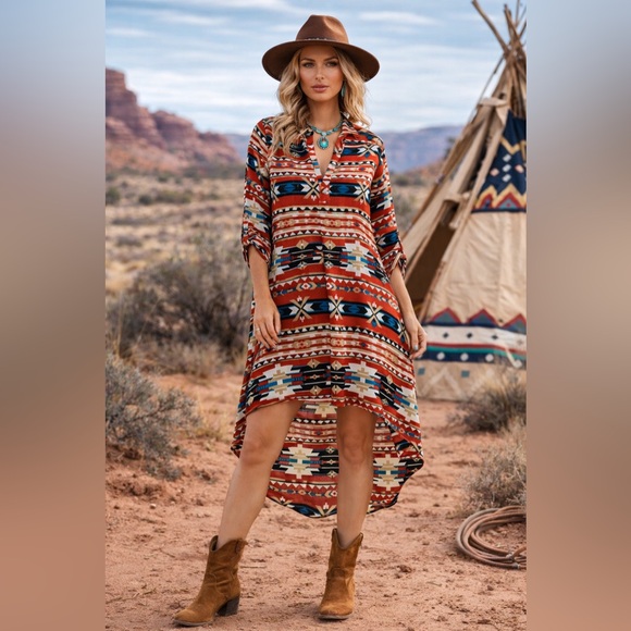 R. Rouge USA Dresses & Skirts - R. Rouge USA Southwestern Hi-Low Dress Large | Boho Aztec Print Tunic Dress